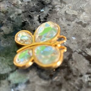 Vintage Gold Tone Butterfly Brooch w Large Faceted Crystal Wings